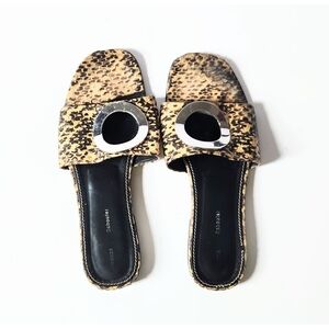 Proenza Schouler Snake Print Slude Sandals with Silver Circle Cutout EU39 US8.5